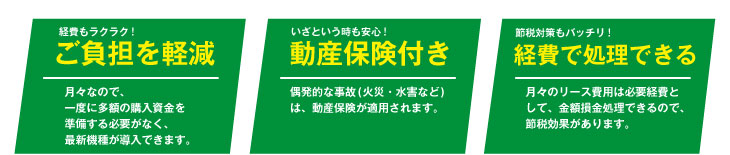 リースなら初期費用不要、動産保険付き、全額損金処理可能